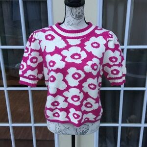 BiBi Pink and White Floral Crewneck Sweater